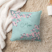 Coussin Fleurs de cerisier turquoise monogramme (Couverture)