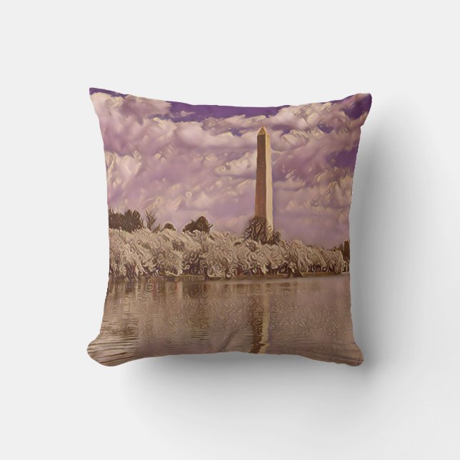 Coussin Fleurs de cerisiers au monument Washington (Recto)