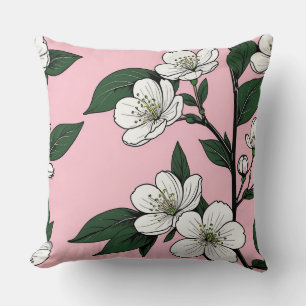 Coussin Fleurs de cerisiers en gras sur rose