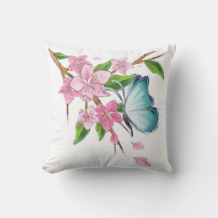 Coussin Fleurs de cerisiers et papillons MoJo américain