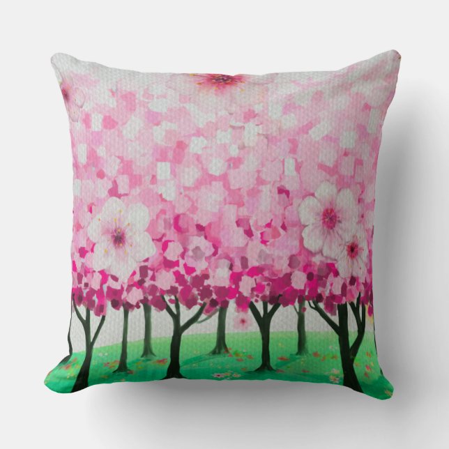 Coussin Fleurs de cerisiers impressionnistes (Recto)