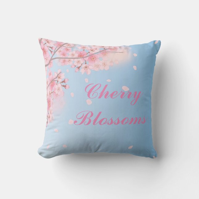 Coussin Fleurs de cerisiers roses douces avec votre nom (Recto)