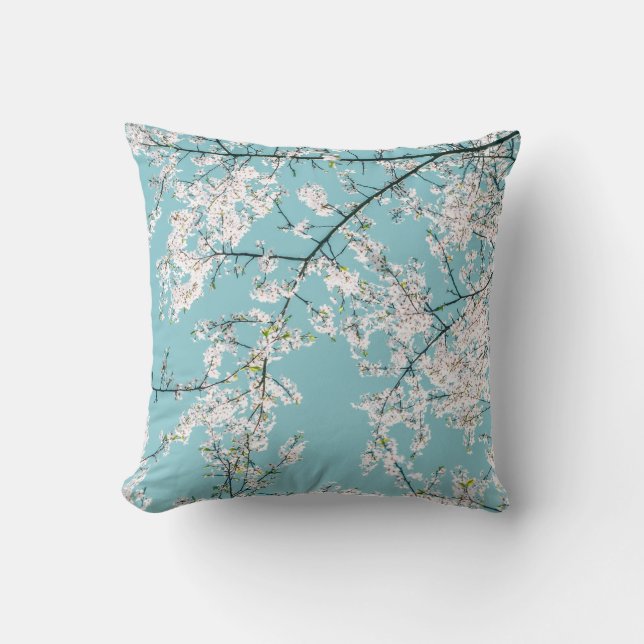 Coussin Fleurs de cerisiers : tendance florale turquoise (Recto)