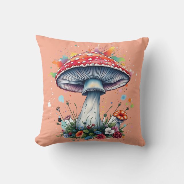 Coussin Fleurs de champignon Bois Planche colorée (Recto)