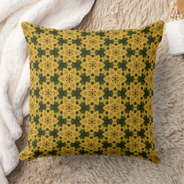 Coussin Fleurs de Chartreuse sur Motif Kaleidoscope Vert (Couverture)