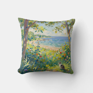 Coussin Fleurs de chat et mer