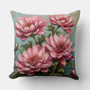 Coussin Fleurs de chrysanthème rose vibrant