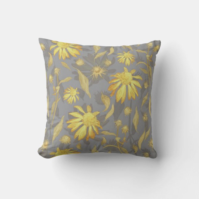 Coussin Fleurs de cône gris jaune or moderne (Recto)