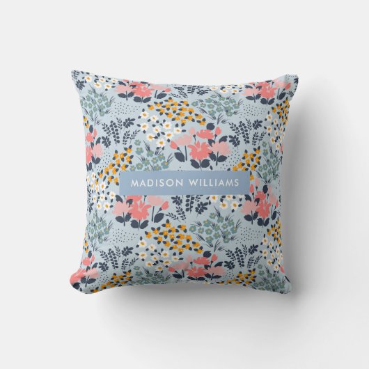 Coussin Fleurs de couleur avec inscription modifiable (Recto)