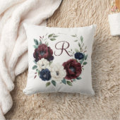 Coussin Fleurs de couleur bordeaux marine blanc (Couverture)