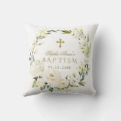 Coussin Fleurs de Crème Blanche Élégantes Croix d'Or Baptê (Verso)