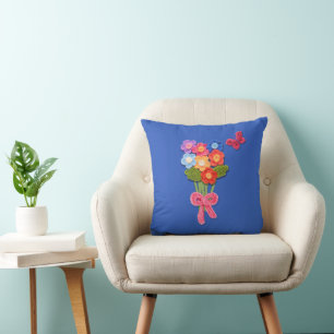 Coussin Fleurs de Crochet Papillon et Bow