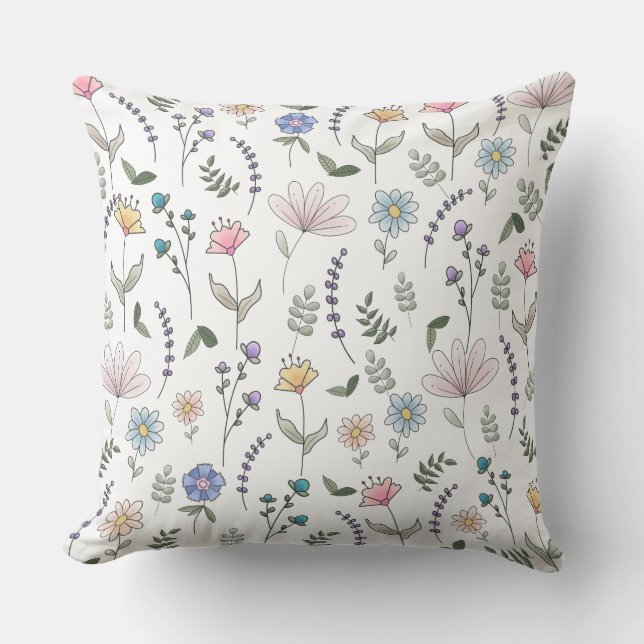 Coussin Fleurs de doodle à l'aquarelle de printemps (Recto)