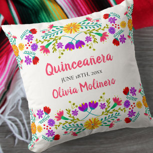 Coussin Fleurs de fête mexicaine Quinceanera blanches