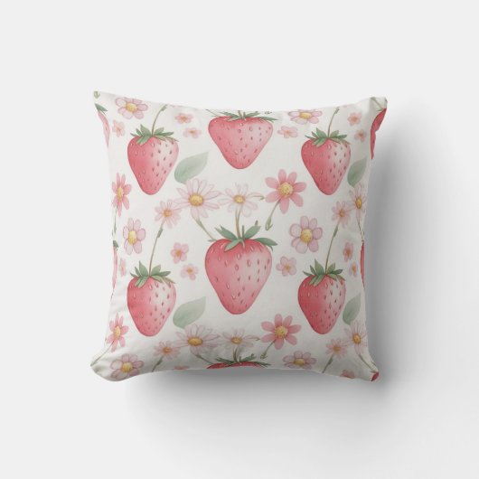 Coussin Fleurs de fraises roses Fête d'anniversaire pour e (Recto)