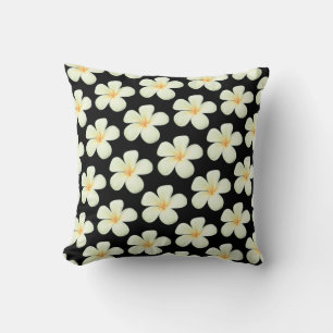 Coussin Fleurs de frangipanier Plumeria blanches sur fond 
