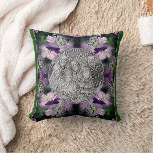 Coussin Fleurs de géranium violet Ajouter votre photo