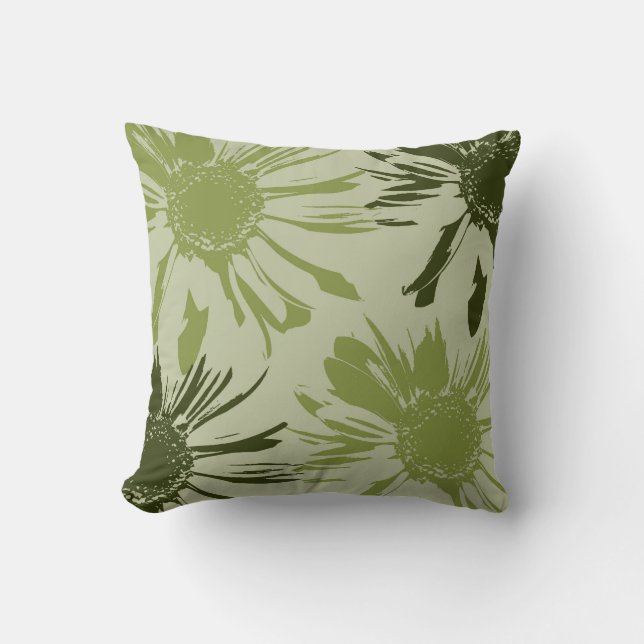 Coussin Fleurs de Gerbera verte de chaux (Recto)