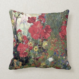 Coussin Fleurs de jardin de géranium rouge de style antiq