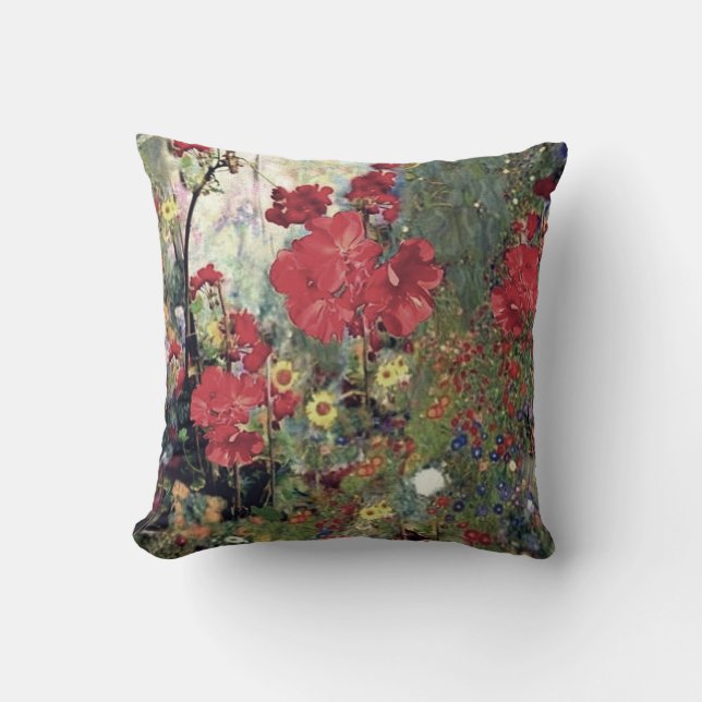 Coussin Fleurs de jardin de géranium rouge de style antiqu (Recto)