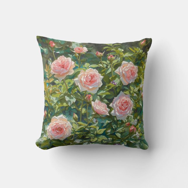Coussin Fleurs de jardin de roses rose clair (Recto)