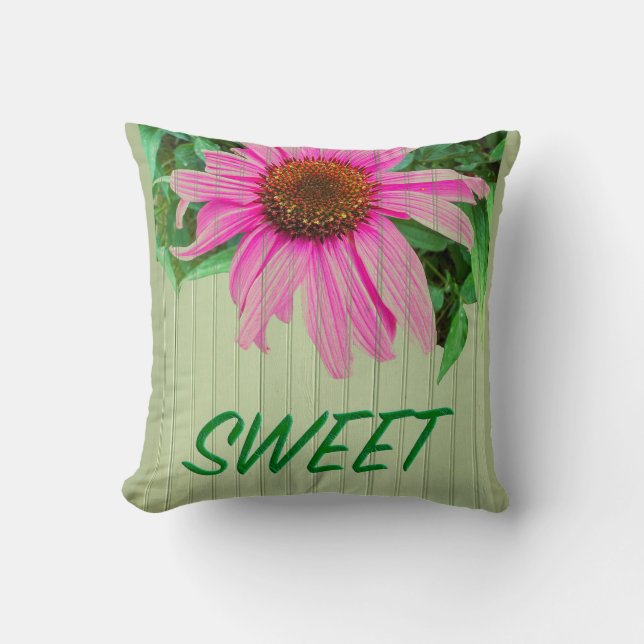Coussin Fleurs de jardin vert mur SWEET mot (Recto)