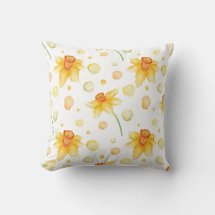 Coussin Fleurs de jonquille jaune printemps motif Aquarell