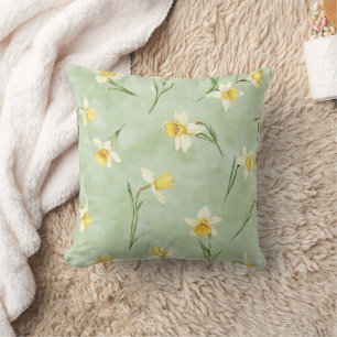 Coussin Fleurs de jonquille jaune vert menthe