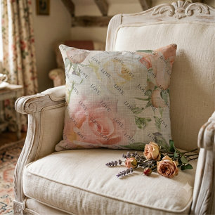 Coussin Fleurs de l'amour : Roses roses et blanches sur li