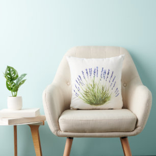 Coussin Fleurs de lavande herbes d'aquarelle violet élégan