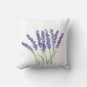 Coussin Fleurs de lavande herbes d'aquarelle violet violet