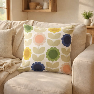 Coussin Fleurs de l'été rétro groovy tiges