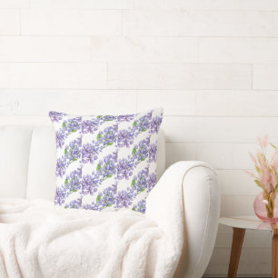 Coussin Fleurs de lilas à l'aquarelle violette