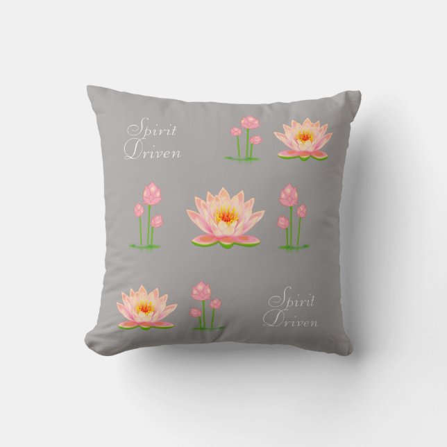 Coussin Fleurs de Lotus rose sur gris argenté clair (Recto)