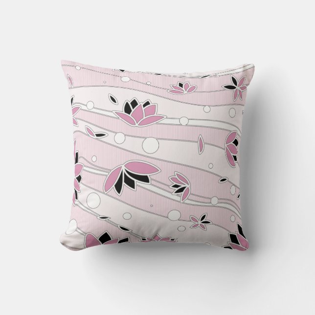 Coussin Fleurs de Lotus roses sur bandes roses (Recto)