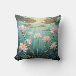 Coussin Fleurs de lotus sereines sous la lumière du soleil