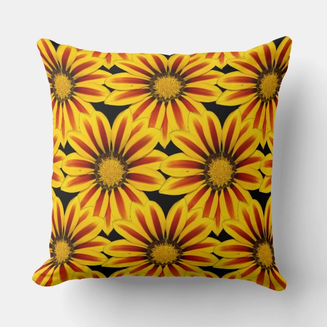 Coussin fleurs de marguerite rayées jaunes et rouges (Recto)