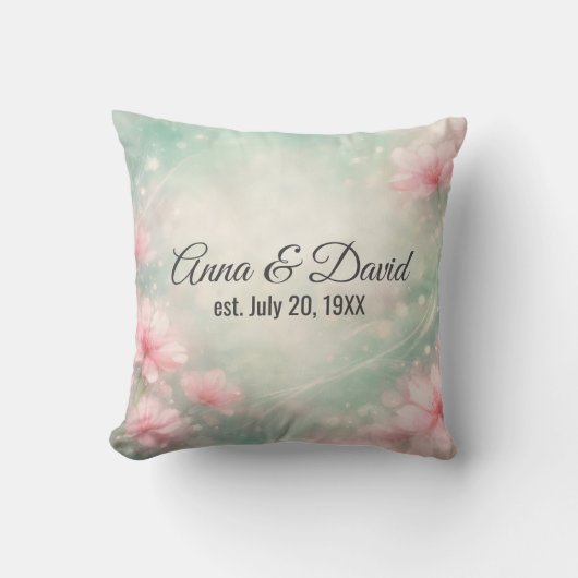Coussin Fleurs de mariage d'anniversaire sur fond vert men (Recto)