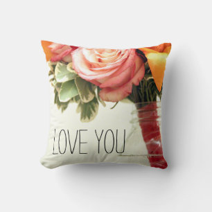 Coussin fleurs de mariage rose orange rose personnaliser