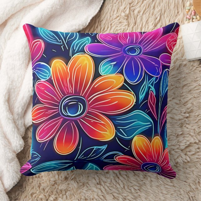 Coussin Fleurs de néon en fleurs brillantes (Couverture)