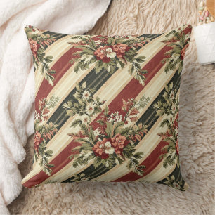 Coussin Fleurs de Noël vintage rayées (1)