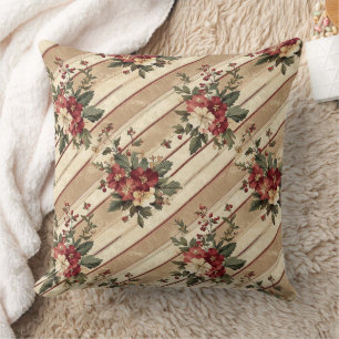 Coussin Fleurs de Noël vintage rayées (2)