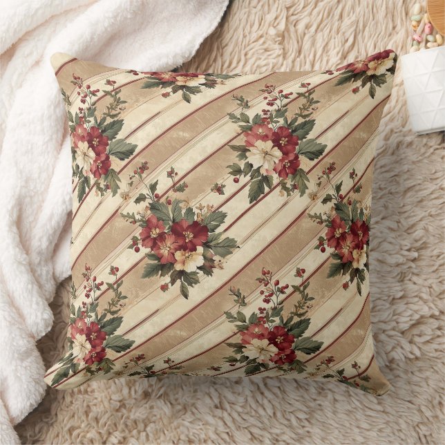 Coussin Fleurs de Noël vintage rayées (2) (Couverture)