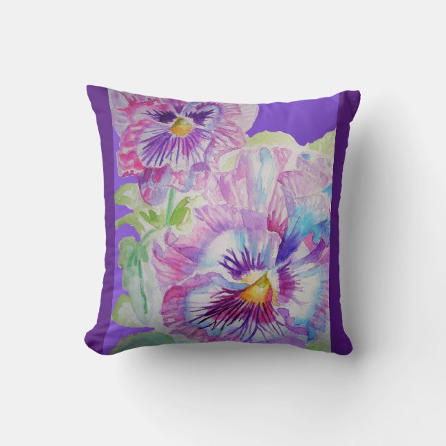 Coussin Fleurs de Pansy Violet violet violet floral décor  (Recto)