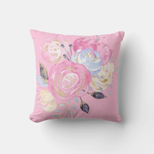 Coussin Fleurs de Parties scintillant d'or Pastel (Recto)