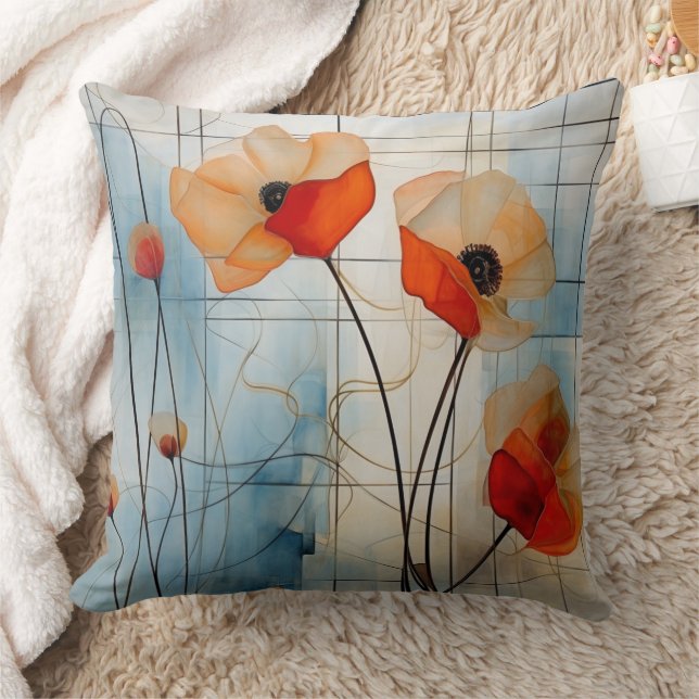 Coussin Fleurs de pavot abstraites dans un style géométriq (Couverture)