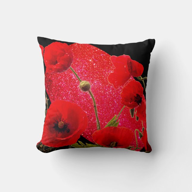 Coussin Fleurs de pavot Parties scintillant rouge étincell (Recto)