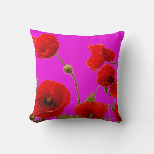 Coussin Fleurs de pavot rouge Floral rose chaud mignon chi (Recto)