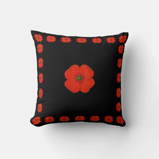 Coussin Fleurs de pavot rouge - pavots (Recto)