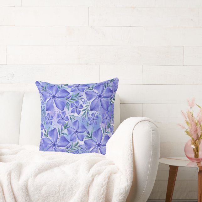 Coussin Fleurs de Pervenche Bleu Violet Fleurs de Vinca (Canapé)